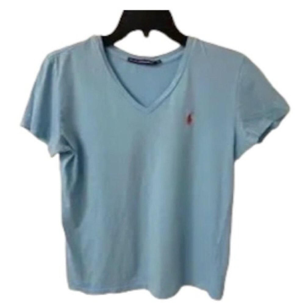 Polo Ralph Lauren Sport Light Blue V Neck T Shirt Embroidered Pony Medium